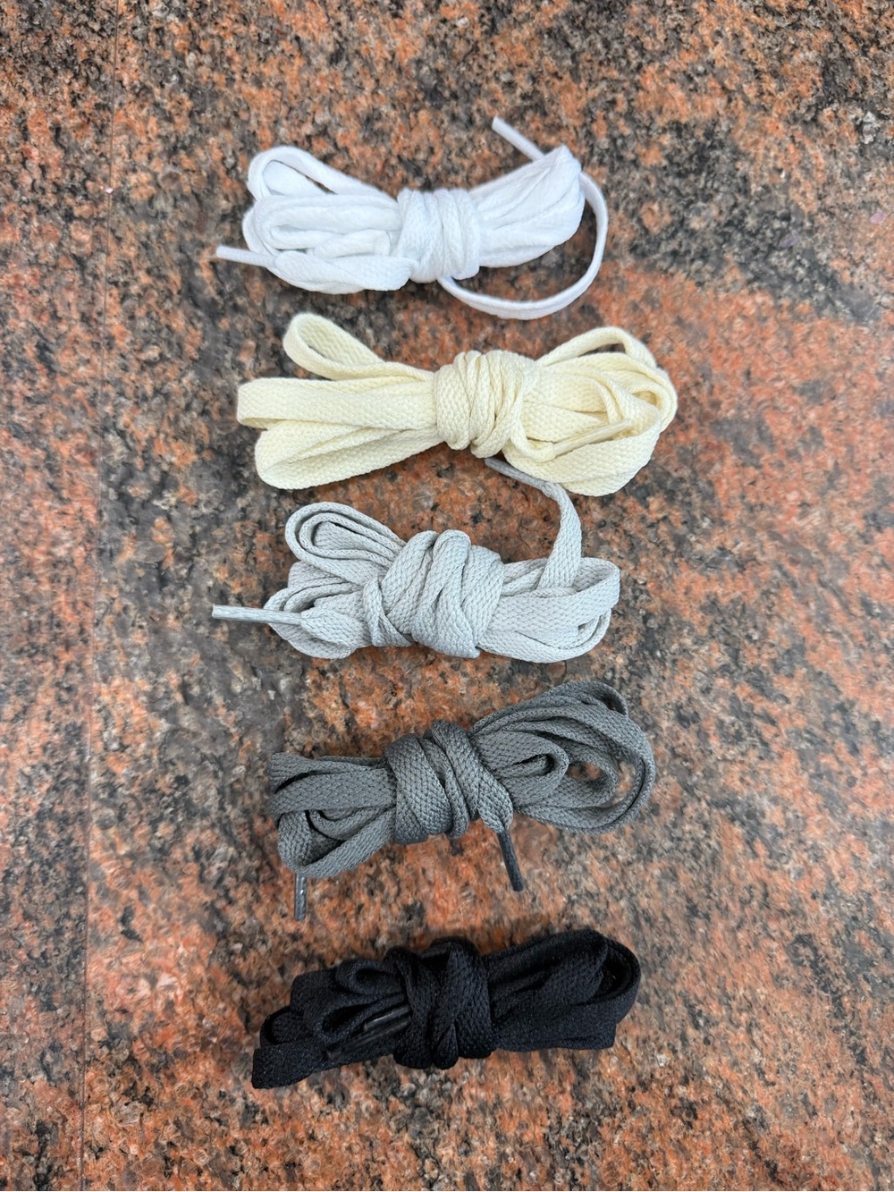 5 Pack Flat Sneaker Shoelaces - Essential Neutrals Black White Cream Grey